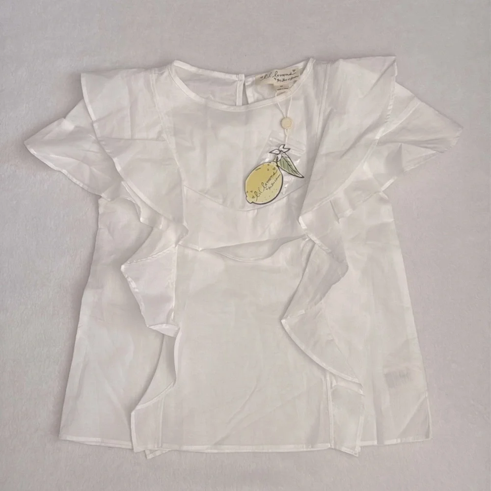 {NWT} Lil' Lemons by For Love and Lemons | Organic Cotton Ruffle Top White (4T) - Picture 1 of 14